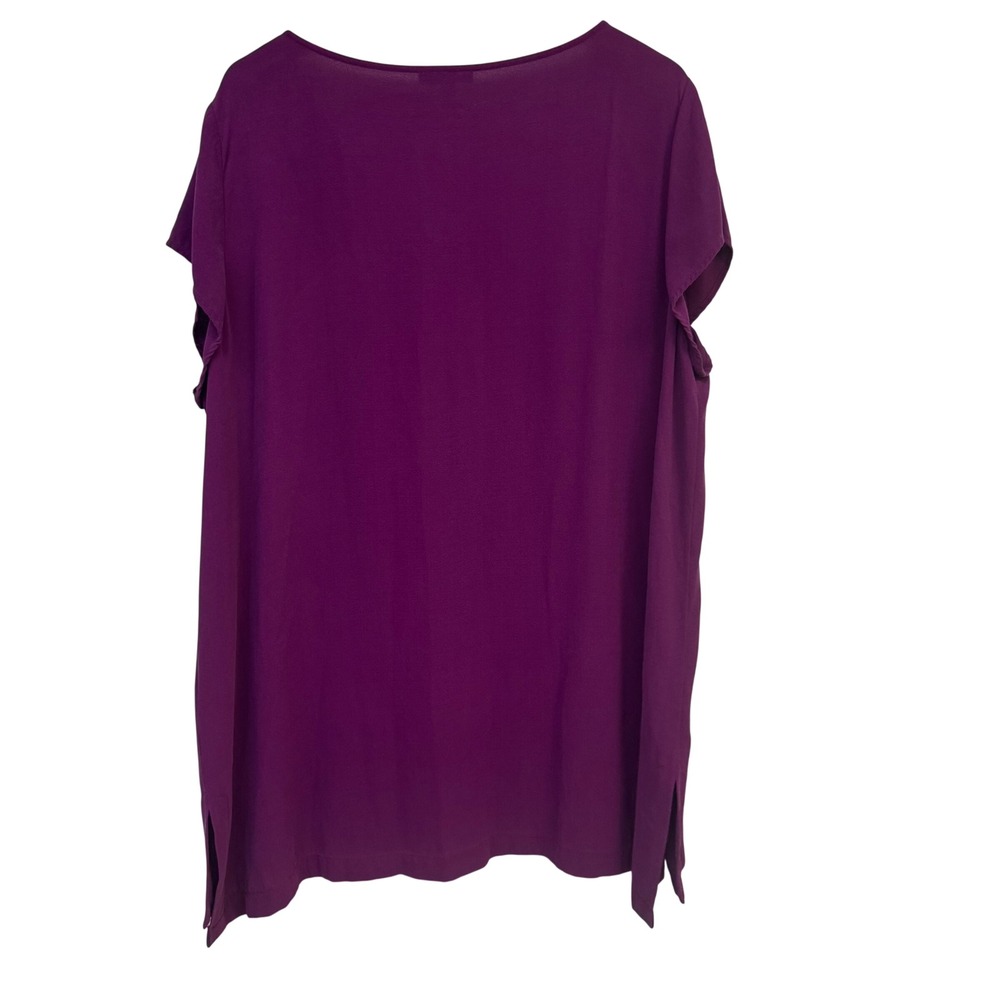 Eileen Fisher Tunic Top XL XL Purple 100% Silk V-Neck Cap Sleeve Split Hem - Picture 2 of 7